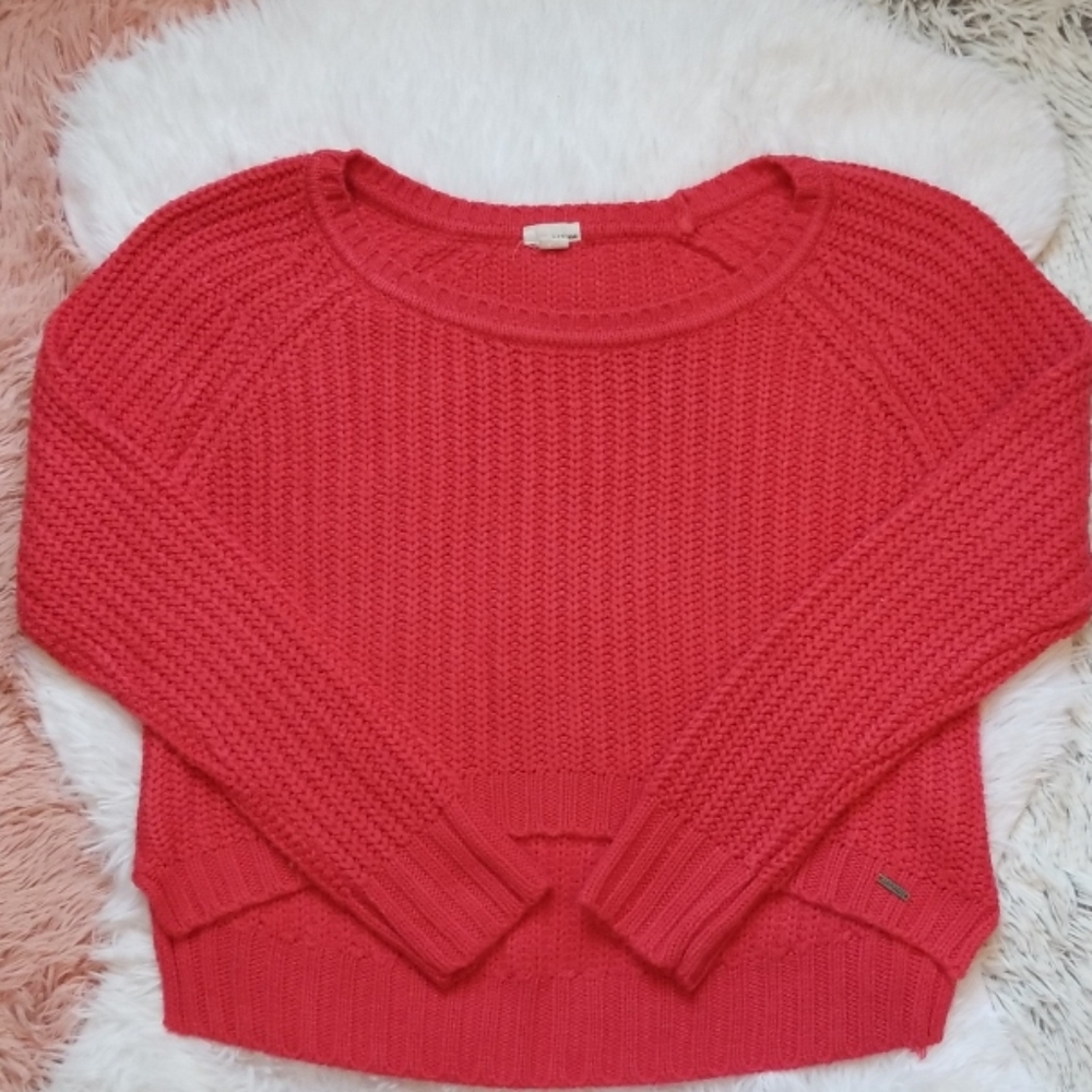 Red Cableknit High-Lo Sweater
